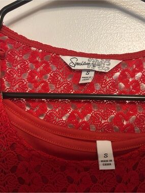 Red spaghetti strap dress with crochet overlay- Women's Small